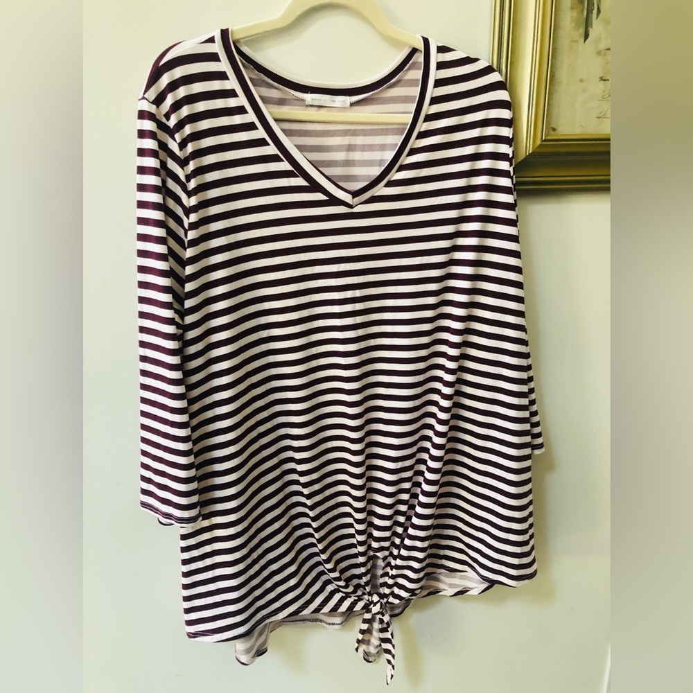 Reborn J Burgundy & White Striped Waist Tie Tunic